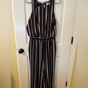 Eliza J Striped Jumpsuit Navy Pink Striped Size 12 Excellent condition